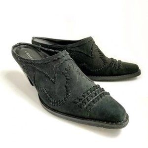 Vintage Western Coldwater Creek Tan Embroidered Pointed Toe Mules